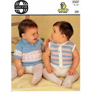 Vintage Knitting Pattern Baby Short Sleave Sweater & Vest Coat 18" to 20"